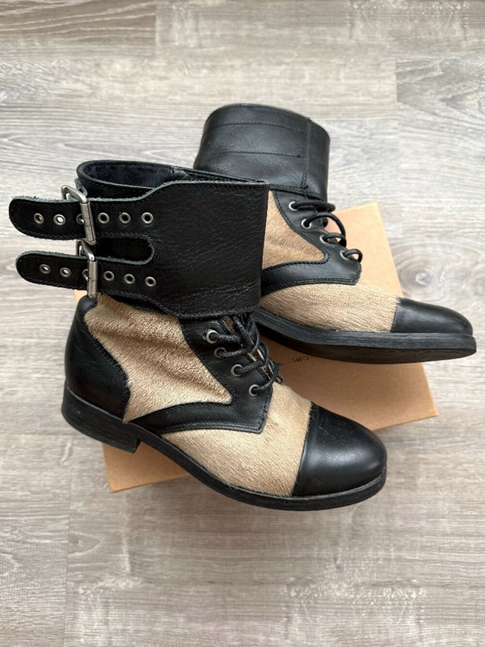 All Saints Rare Damisi Leather Pony Military Boots, Womens 7.5 / EUR38